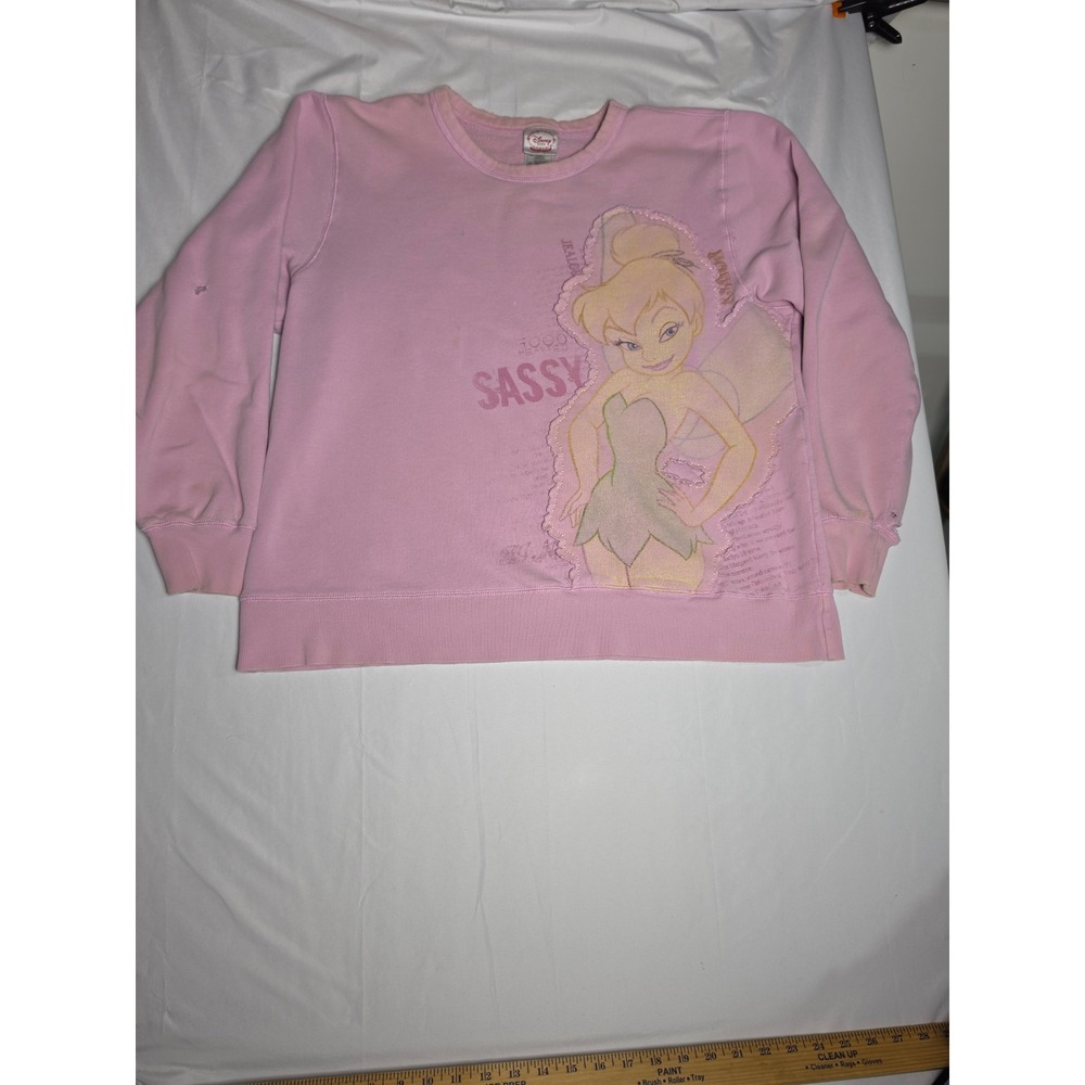 Disney Store Tinker Bell Pink Sassy Graphic Sweatshirt Vintage XL Thrashed Y2K